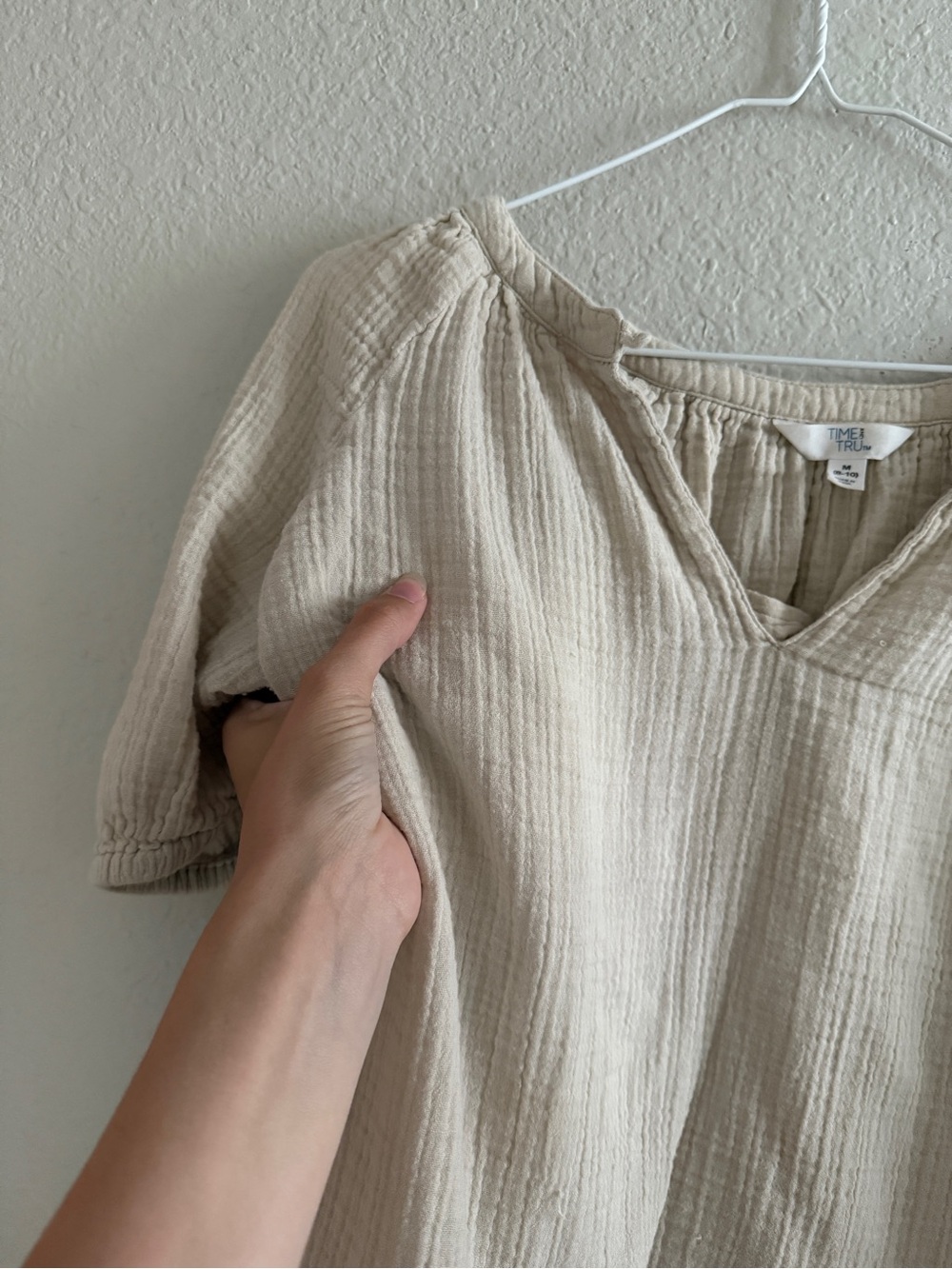 Beige Cotton Gauzy Short Sleeve Blouse size M - Picture 7 of 7